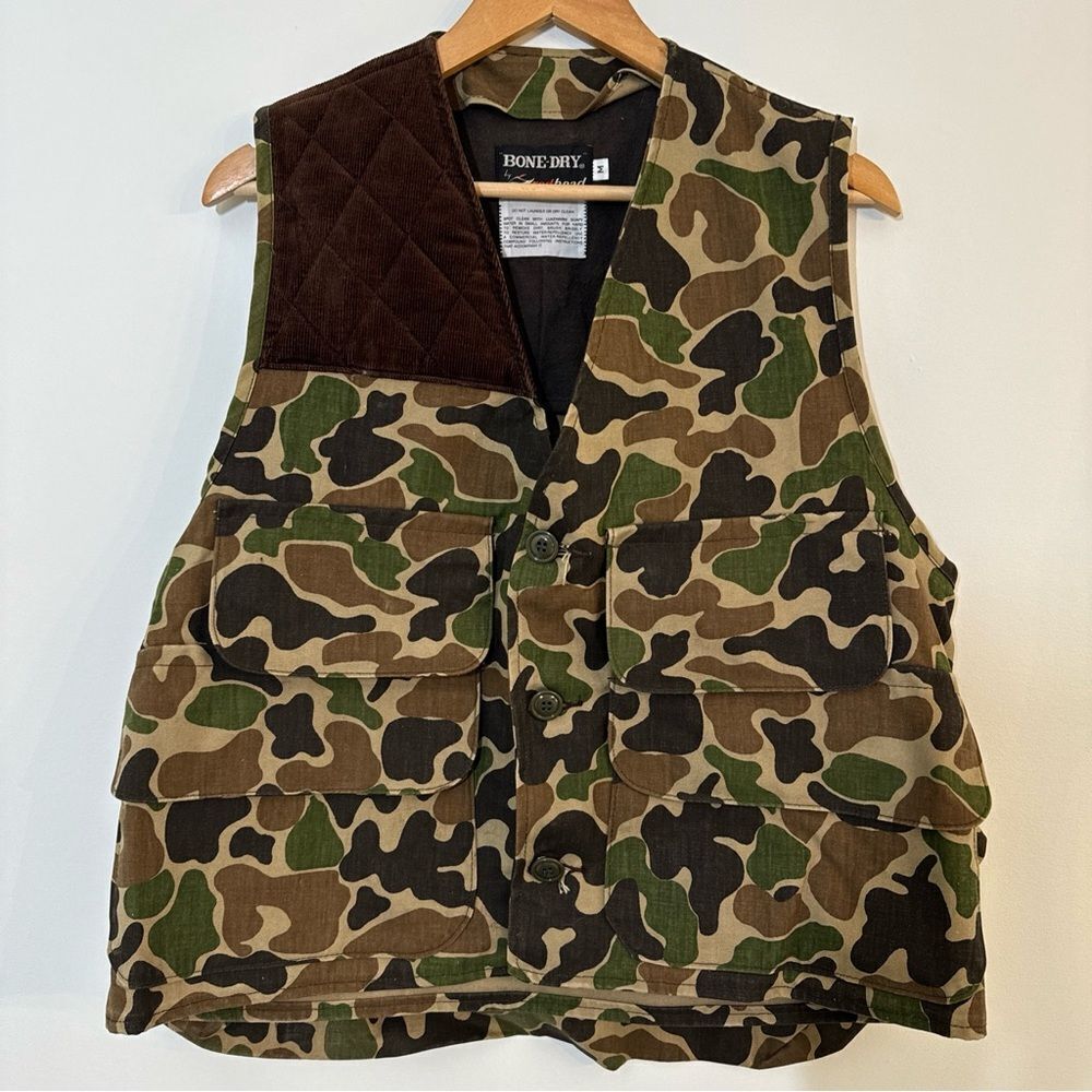 Redhead Bone Dry Vest Mens Medium Green Camo Corduroy Bird Hunt Game Pouch